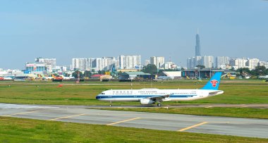 Ho Chi Minh City, Vietnam - November 27th, 2019: Airplane airbus A320 of China Southern Airlines moving to runway prepare take off from Tan Son Nhat International Airport, Ho Chi Minh City, Vietnam.