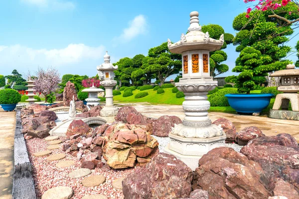 Beautiful Garden Ecotourism Designed Harmony Cypress Pine Stone Ancient Trees — ストック写真