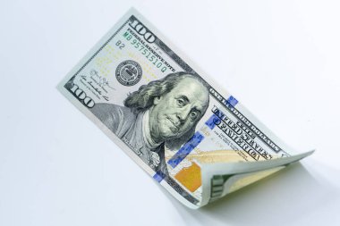 Kullanıcı 100 dolar banknotlar izole beyaz arka plan, ABD para para para birimi (Usa), Usd Dolar Bankası not yığın, İş ve finans konsepti.