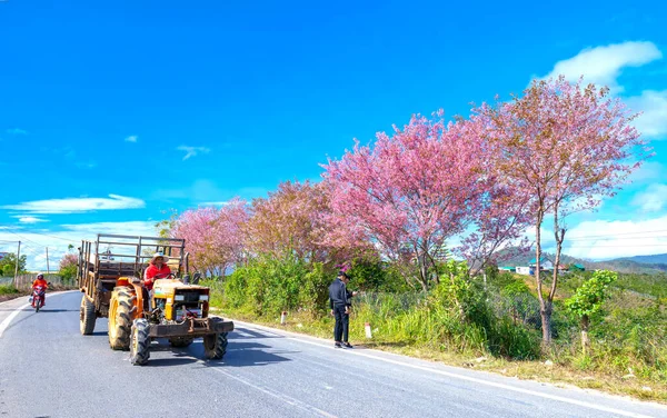 Lat Vietnam January 8Th 2020 Tractor Running Suburban Street Rows — Zdjęcie stockowe