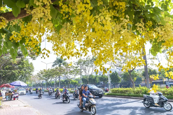 Chi Minh City Vietnam Febbraio 2019 Traffico Trafficato Boulevard Con — Foto Stock