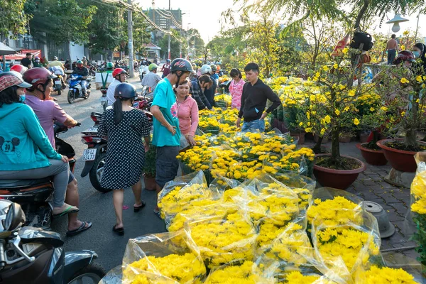 Chi Minh City Vietnam January 23Rd 2020 Bustle Buying Flowers — Stock Photo, Image
