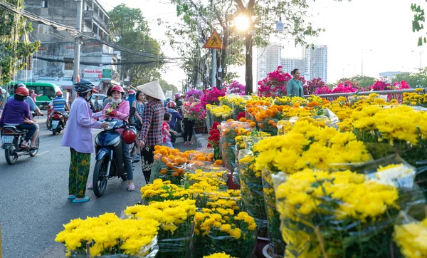 Chi Minh City Vietnam Gennaio 2020 Bustle Compra Fiori Mercato — Foto Stock