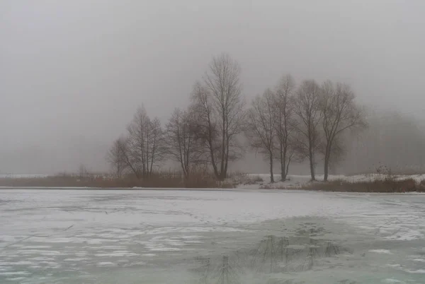 Winter auf dem zugefrorenen Fluss — Stockfoto