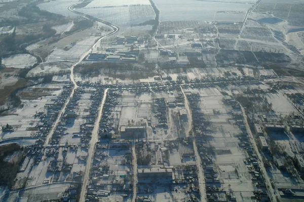 Зимний пейзаж города с высоты. Украина . — стоковое фото