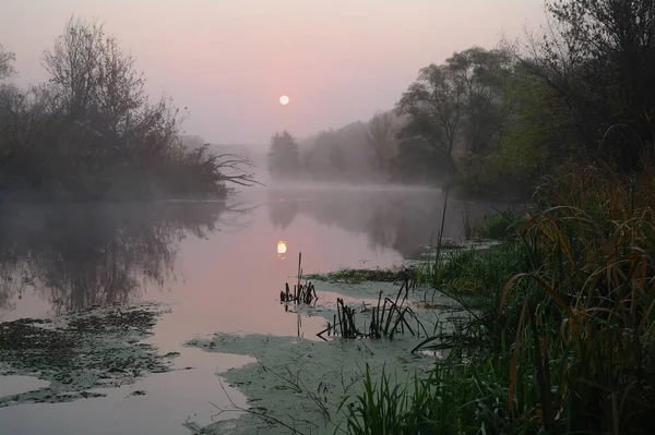 Sabahın erken saatlerinde nehir manzarası.