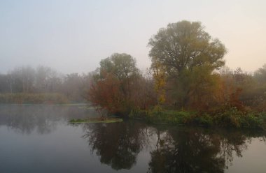 Nehir manzara ve sonbahar ahşap .