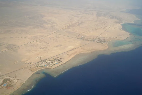 Top view on the desert of Egypt.Red sea. Aerial view from the plane.