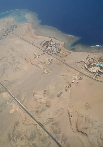 Top view on the desert of Egypt.Red sea. Aerial view from the plane.