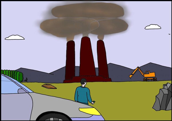 Three funnels with smoke