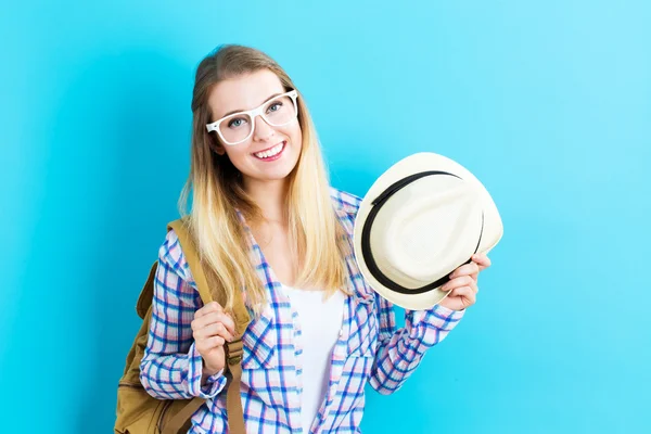 Gelukkig reizende woman — Stockfoto