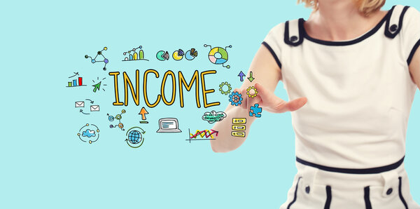 Income concept with young woman