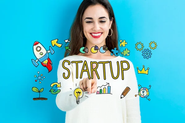 Startup concept with young woman — Stock Photo, Image