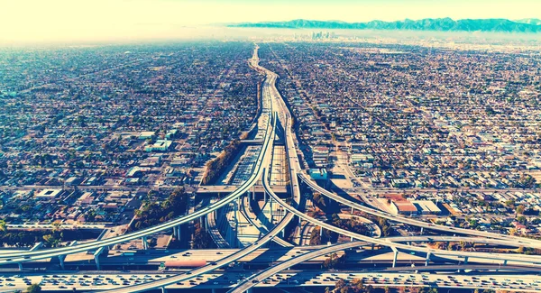 Aerial view of freeway intersection in Los Angeles — Stock Photo, Image