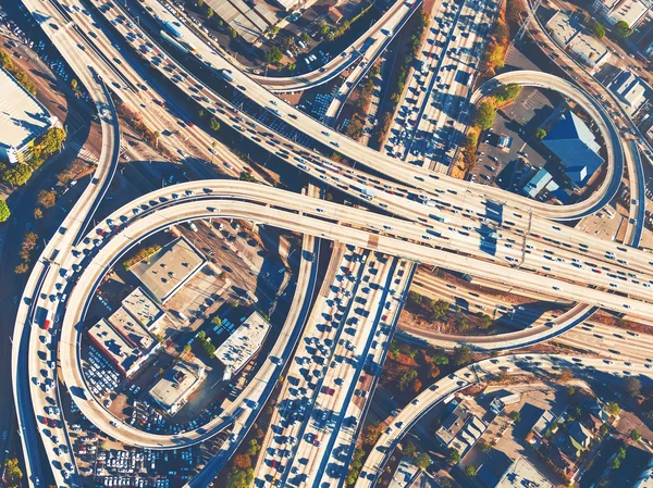 Aerial view of freeway intersection in Los Angeles — Stock Photo, Image
