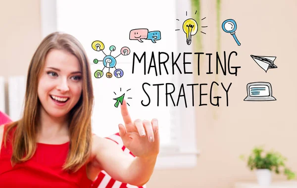 Marketing strategie concept met jonge vrouw — Stockfoto