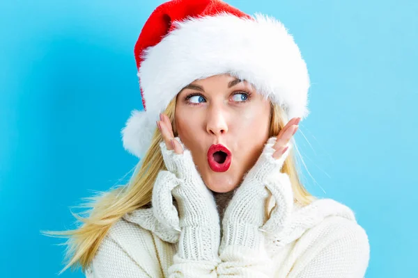 Boldog, fiatal nő, Santa kalap — Stock Fotó
