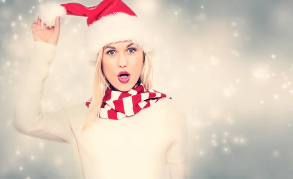 Happy young woman with Santa hat — Stock Photo, Image