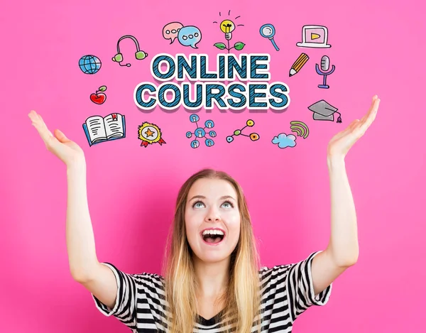 Online Courses concept with young woman — Stock Photo, Image