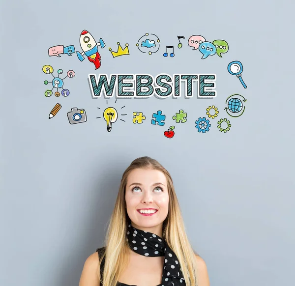 Website concept with happy young woman — Stock Photo, Image