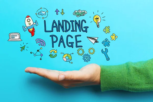Landing Page concept with hand — Stock Photo, Image