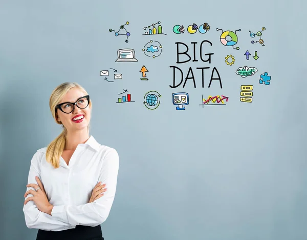 Big Data testo con donna d'affari — Foto Stock