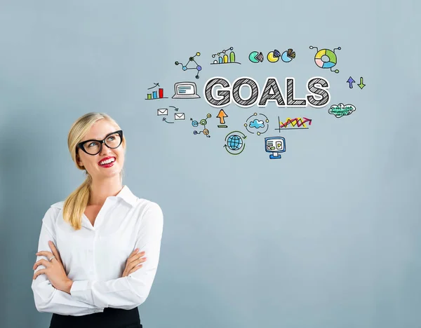 Goals text with business woman — Stock Photo, Image