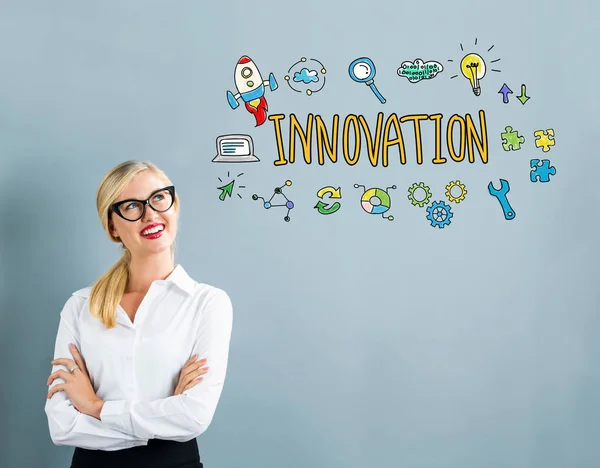 Innovation text affärskvinna — Stockfoto