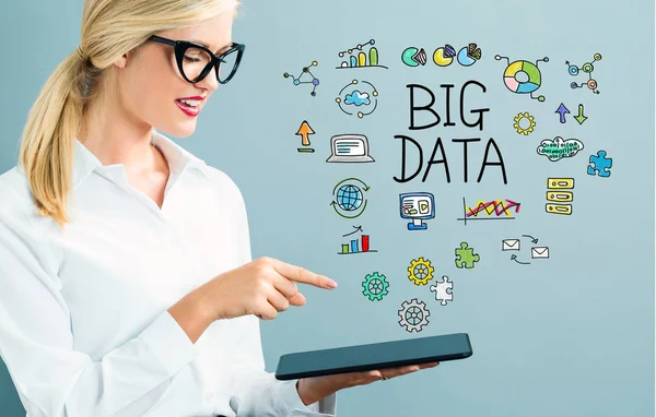 Big Data text s obchodní žena — Stock fotografie