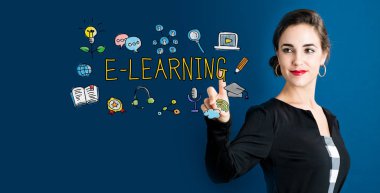 E-Learning concept with business woman clipart