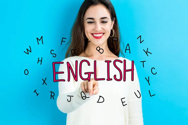 Englisches Konzept mit junger Frau — Stockfoto