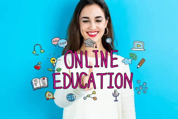 Online Education concept with young woman — Stock Photo, Image