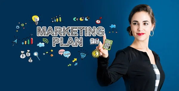 Koncepcja planu marketingu z kobieta biznesu — Zdjęcie stockowe