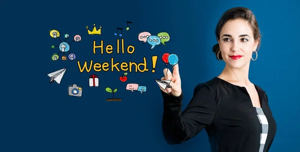 Hello Weekend concept with business woman — Stock Photo, Image