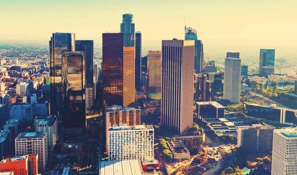 Aerial view of a Downtown LA at sunset — Stock Photo, Image