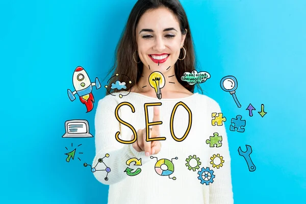 Concept SEO avec jeune femme Image En Vente