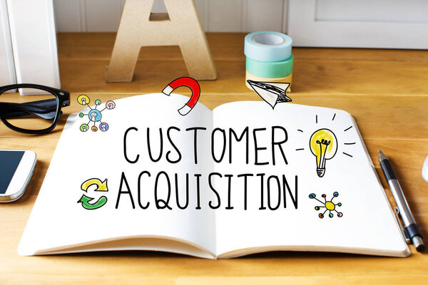 Customer Acquisition concept with notebook 