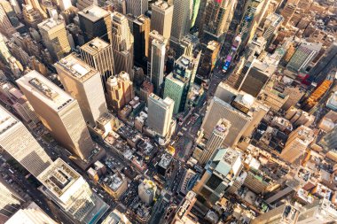 Gün batımında havadan görünümü Times Square New York City