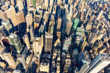 Gün batımında havadan görünümü Times Square New York City