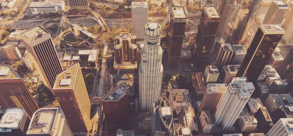 Aerial view of a Downtown LA at sunset — Stock Photo, Image