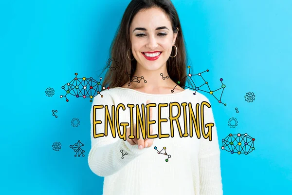 Texto de engenharia com mulher jovem — Fotografia de Stock