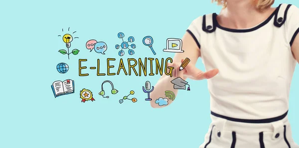 E-learning concept met jonge vrouw — Stockfoto