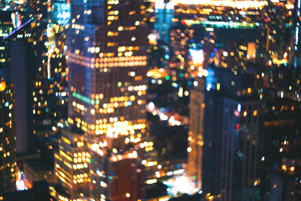 Blurred abstract bokeh background of Manhattan, New York at night