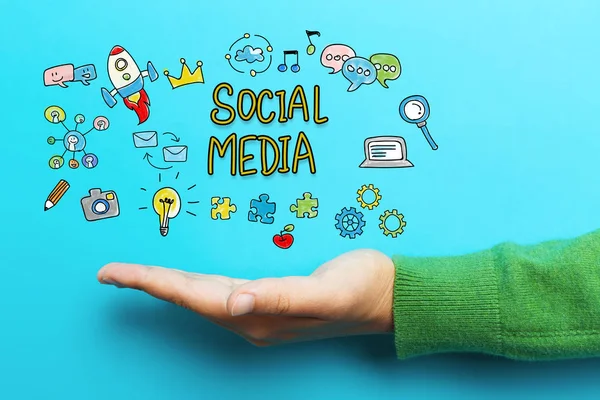 Sociale Media concept met hand — Stockfoto