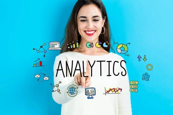 Analytics text with woman — Stock Photo, Image