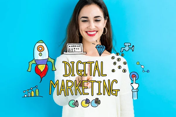 Digitaler Marketing-Text mit Frau — Stockfoto