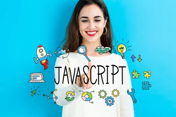 Java Script texto con mujer — Foto de Stock