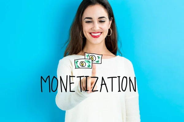 Monetarisering text med kvinna — Stockfoto