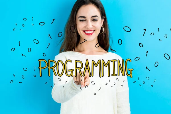 Programming text with woman — Stock Photo, Image