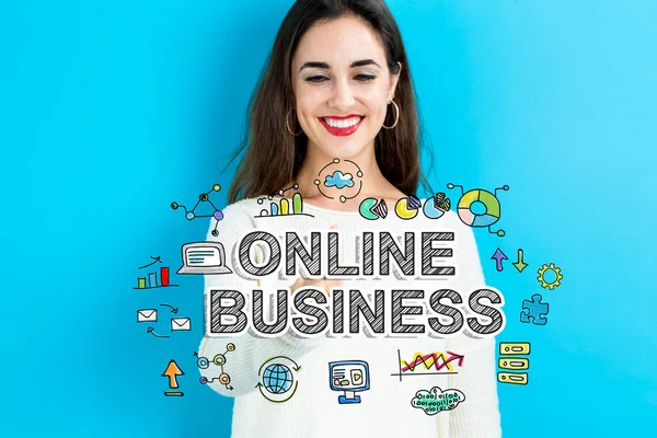 Online Business text with woman — Stock Photo, Image